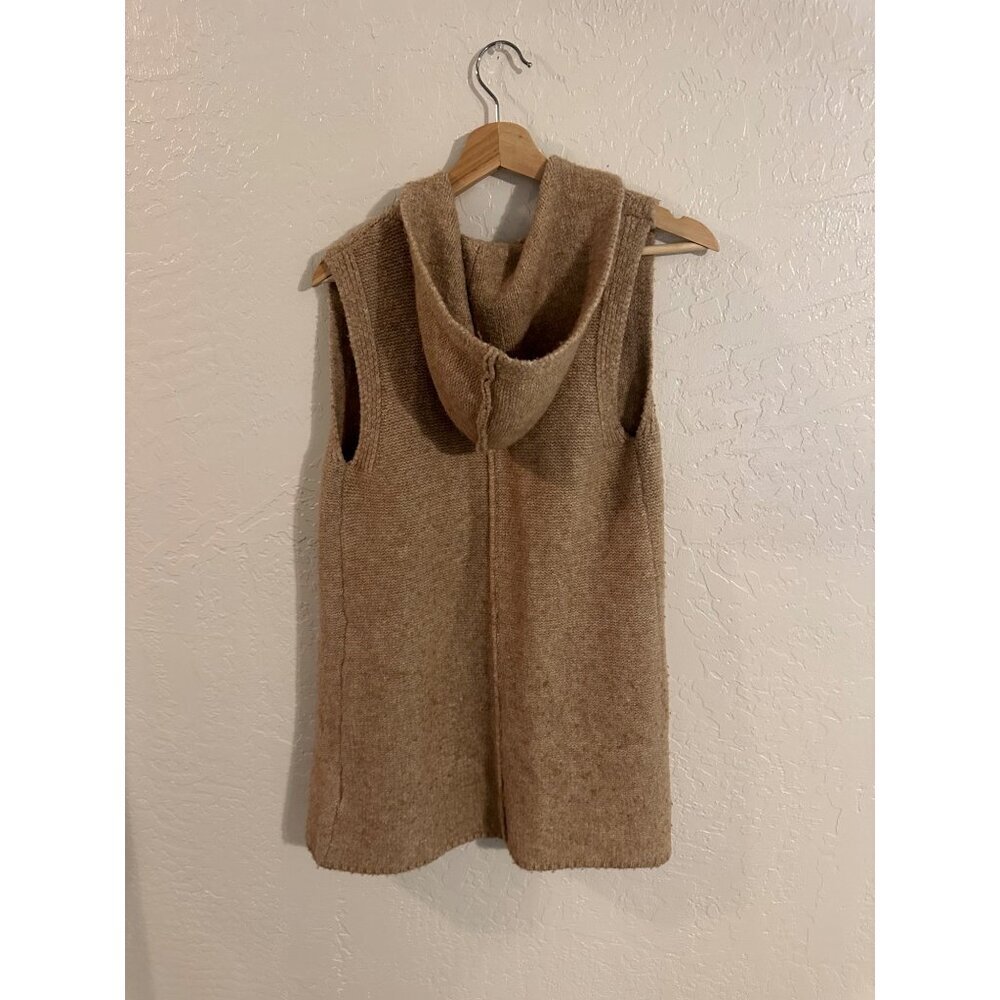 Y Tahari Heathered Tan Merino Wool Spandex Sleeveless Spring Hooded Sweater Vest - Picture 7 of 9